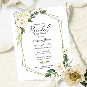 White Floral Bridal Tea Party Budget Invitation