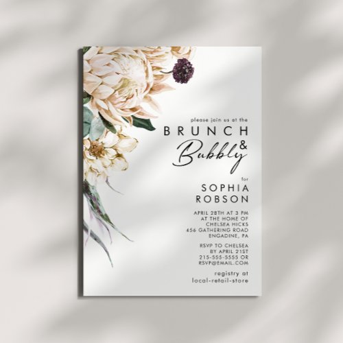 White Floral Brunch and Bubbly Invitation