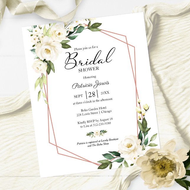 White Floral Budget Bridal Shower Invitation