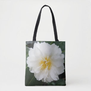 White Floral Camellia Flower Tote Bag