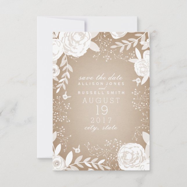 White Floral Cardstock Inspired Save The Date (Front)