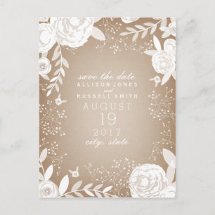 White Floral Cardstock Inspired Save The Date Announcement Postcard
