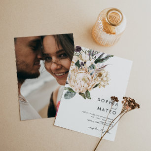 White Floral Casual Photo Wedding Invitation