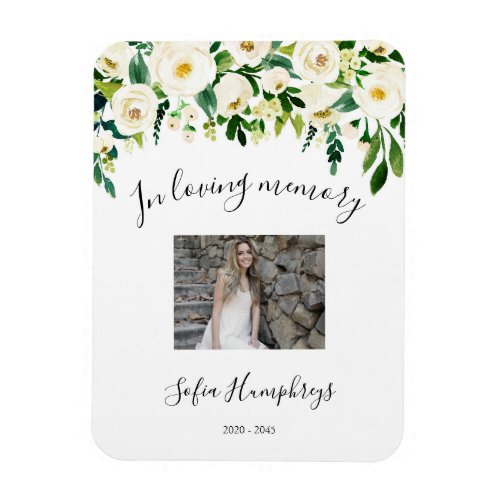 White Floral Celebration Of Life Favor Magnet