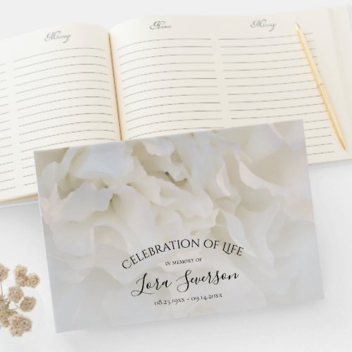 White Floral Celebration of Life Memorial Guest Book