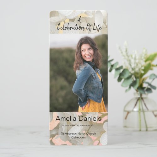 White Floral  Celebration Of Life Photo Card