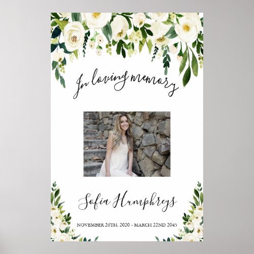 White Floral Celebration Of Life Sign Photo Sign