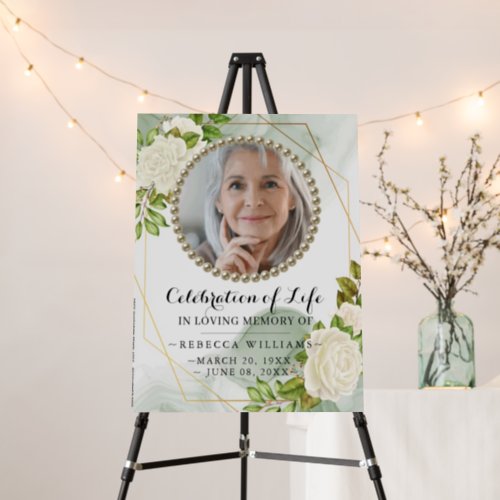 White Floral Celebration of life Welcome Foam Board