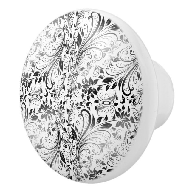 White Floral Ceramic Knob (Right)