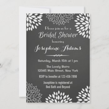 White Floral Chalkboard Bridal Shower Invitation by melanileestyle at Zazzle