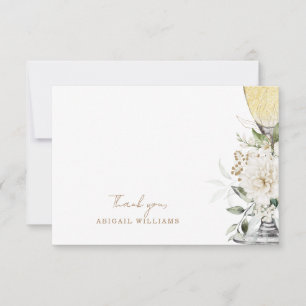 White Floral Champagne Shower Message Thank You Card