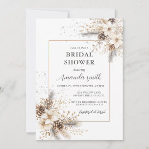 White Floral Christmas Bridal Shower Invitation