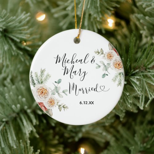White Floral Christmas Married Ornament Gift