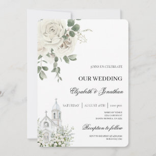White Floral church Wedding Invitation