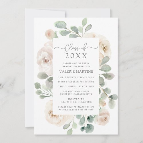 White Floral Class of 2021 Graduation Party  Invitation