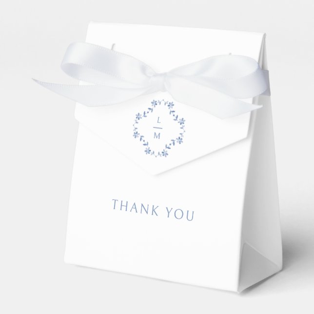 White | Floral Couple Monogram Wedding Favor Boxes (Front Side)