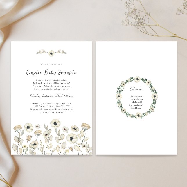 White Floral couples baby sprinkle + book request Invitation (Creator Uploaded)
