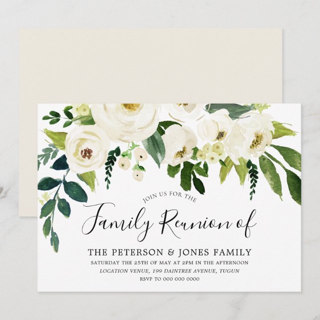 White Floral Cream Beautiful Family Reunion Invitation (Front/Back)