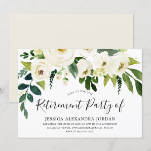 White Floral Cream Beautiful Retirement Party Invitation