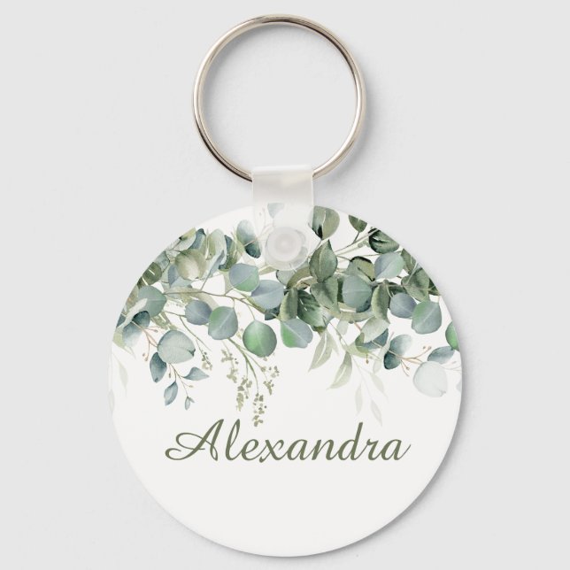 White Floral Custom Bridesmaid Favor  Keychain (Front)