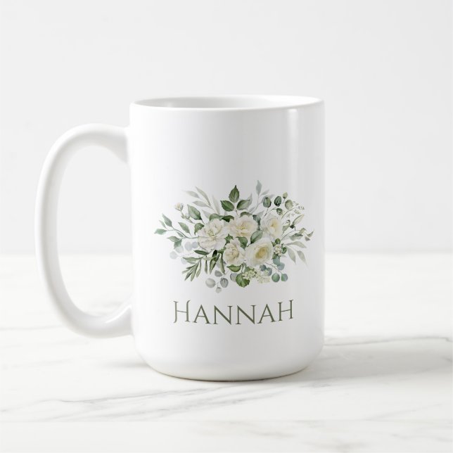 White Floral Custom Bridesmaid Favor Mug (Left)