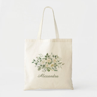 White Floral Custom Bridesmaid Favor  Tote Bag