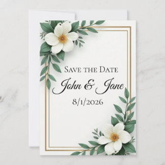 White Floral Custom Save the Date Invitation