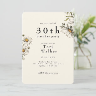 White Floral Daisies Cream Rounded Birthday Party Invitation