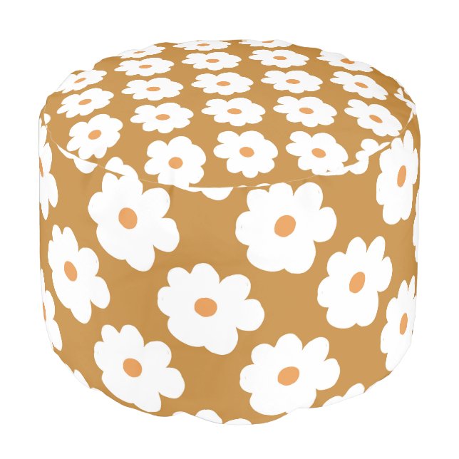 White Floral Daisy Pattern  Pouf (Angled Front)