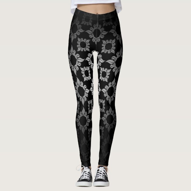 White Floral Damask Leggings | Zazzle