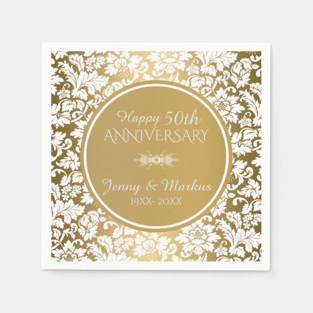 White Floral Damask Pattern Napkins (Front)