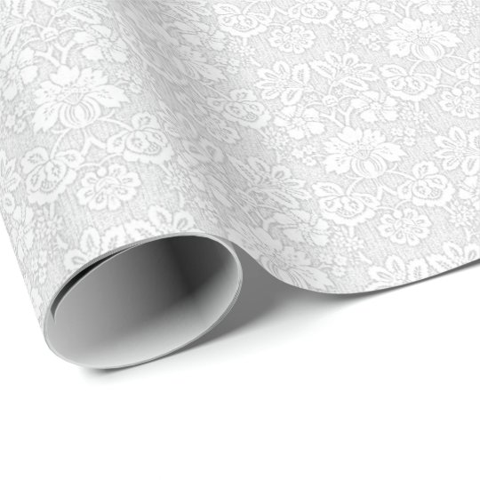 White Floral Damask Pattern Wrapping Paper