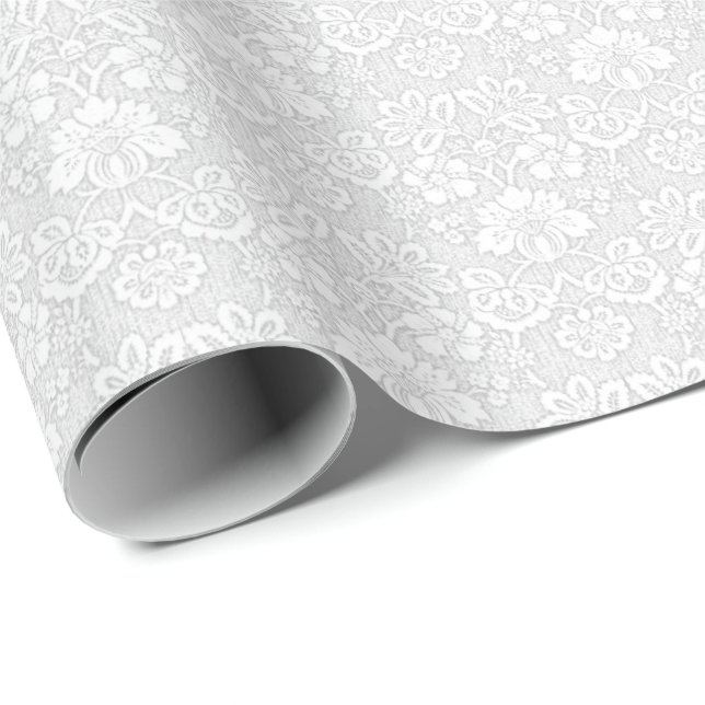 White Floral Damask Pattern Wrapping Paper (Roll Corner)