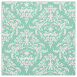 White Floral Damasks-Custom Mint Background Fabric