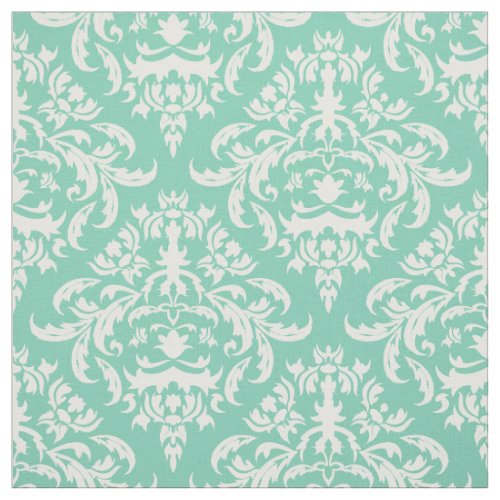 White Floral Damasks_Custom Mint Background Fabric