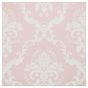 White Floral Damasks Custom Pastel Pink Background Fabric