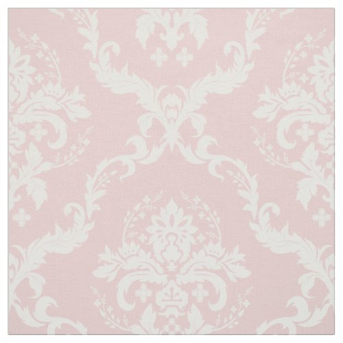 White Floral Damasks Custom Pastel Pink Background Fabric