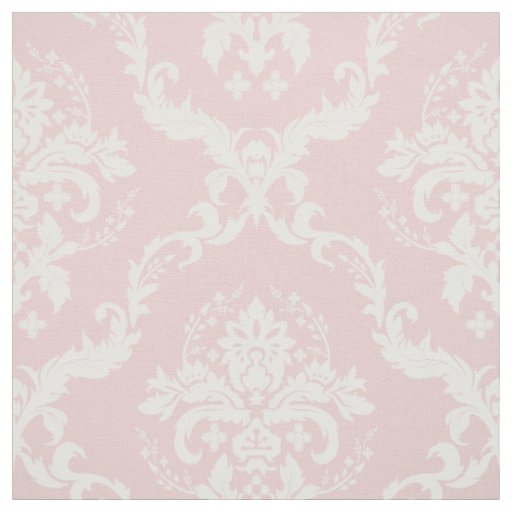 White Floral Damasks Custom Pastel Pink Background Fabric