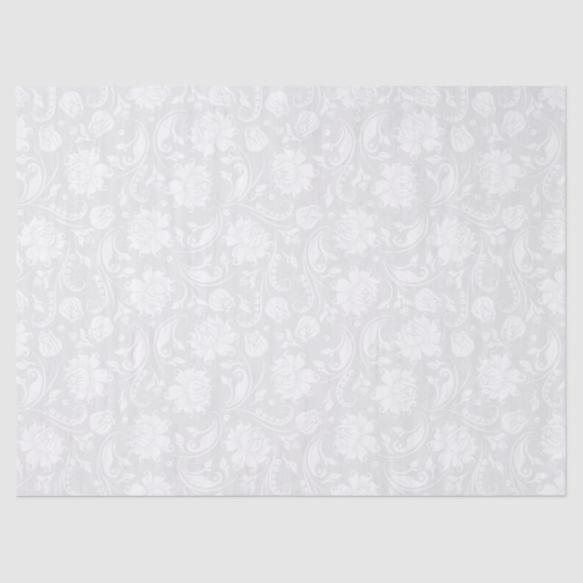 White Floral Damasks On Light Gray Background Tissue Paper (Front)