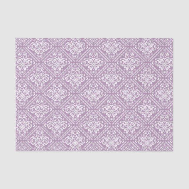 White Floral Damasks & Plum Purple Background Tissue Paper (Front)