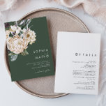 White Floral | Dark Green All In One Wedding Invitation<br><div class="desc">We designed this White Floral | Dark Green all-in-one wedding invitation to complete your rustic dark tropical wedding. With its bohemian watercolor greenery to its modern boho winter flowers, including protea, dahlia, and dried lotus, the design is sure to set off your moody, minimalist green and white theme. Change the...</div>