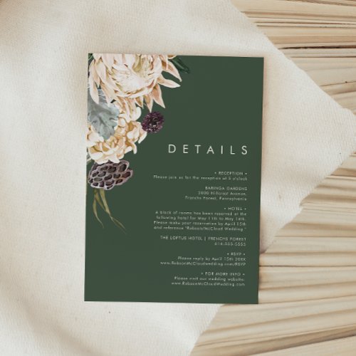 White Floral  Dark Green Details Enclosure Card