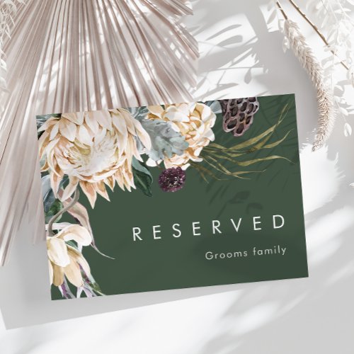 White Floral  Dark Green Reserved Sign