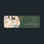 White Floral | Dark Green Return Address Label<br><div class="desc">We designed this White Floral | Dark Green return address label to complete your rustic dark tropical wedding. With its bohemian watercolor greenery to its modern boho winter flowers, including protea, dahlia, and dried lotus, the design is sure to set off your moody, minimalist green and white theme. Change the...</div>