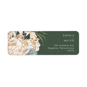 White Floral   Dark Green Return Address Label