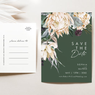 White Floral Dark Green Save The Date Postcard