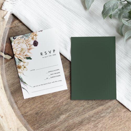 White Floral  Dark Green Song Request RSVP Card