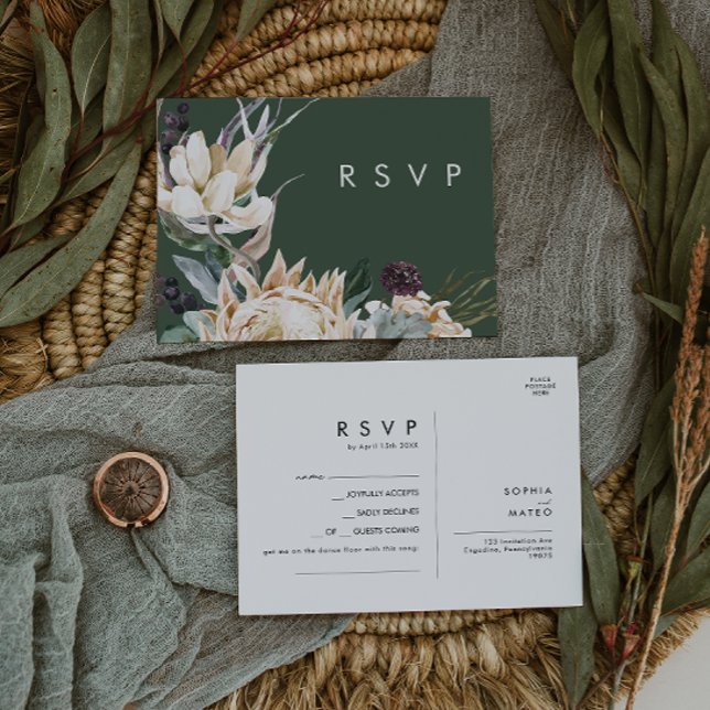 White Floral | Dark Green Song Request RSVP Card (Creator Uploaded)
