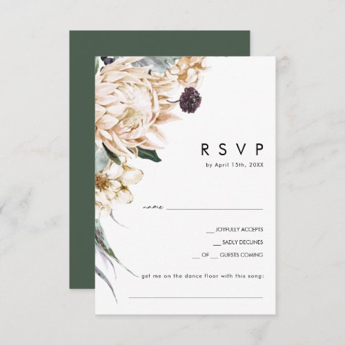 White Floral  Dark Green Song Request RSVP Card