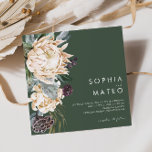White Floral | Dark Green Square Wedding Invitation<br><div class="desc">We designed this White Floral | Dark Green square wedding invitation to complete your rustic dark tropical wedding. With its bohemian watercolor greenery to its modern boho winter flowers, including protea, dahlia, and dried lotus, the design is sure to set off your moody, minimalist green and white theme. Change the...</div>